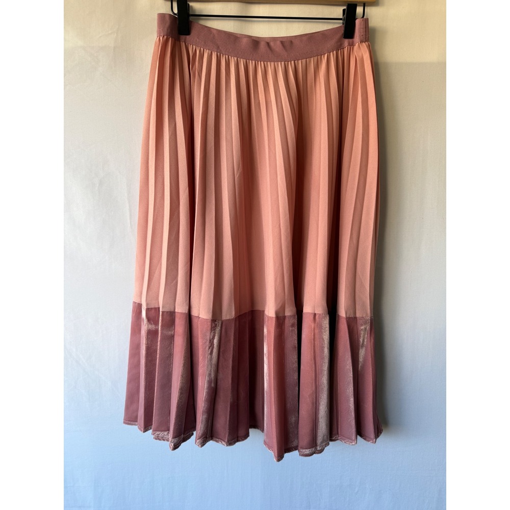 Pinko Made in Italy Two Tone Pink Pleated Midi Skirt Elastic Waist Size 42 - Picture 3 of 6